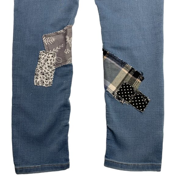 Justice Skinny Jeans Leggings Boho Patched Blue Black Plaid Girls Size 14 - Picture 9 of 11